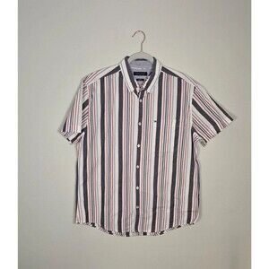 Men's Tommy Hilfiger Striped Cotton Button Up Shirt Slim Fit XL Nerd Preppy Work